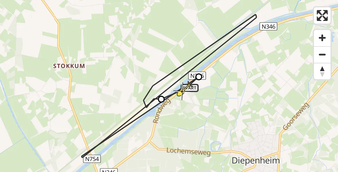 Routekaart van de vlucht: Politiehelikopter naar Diepenheim