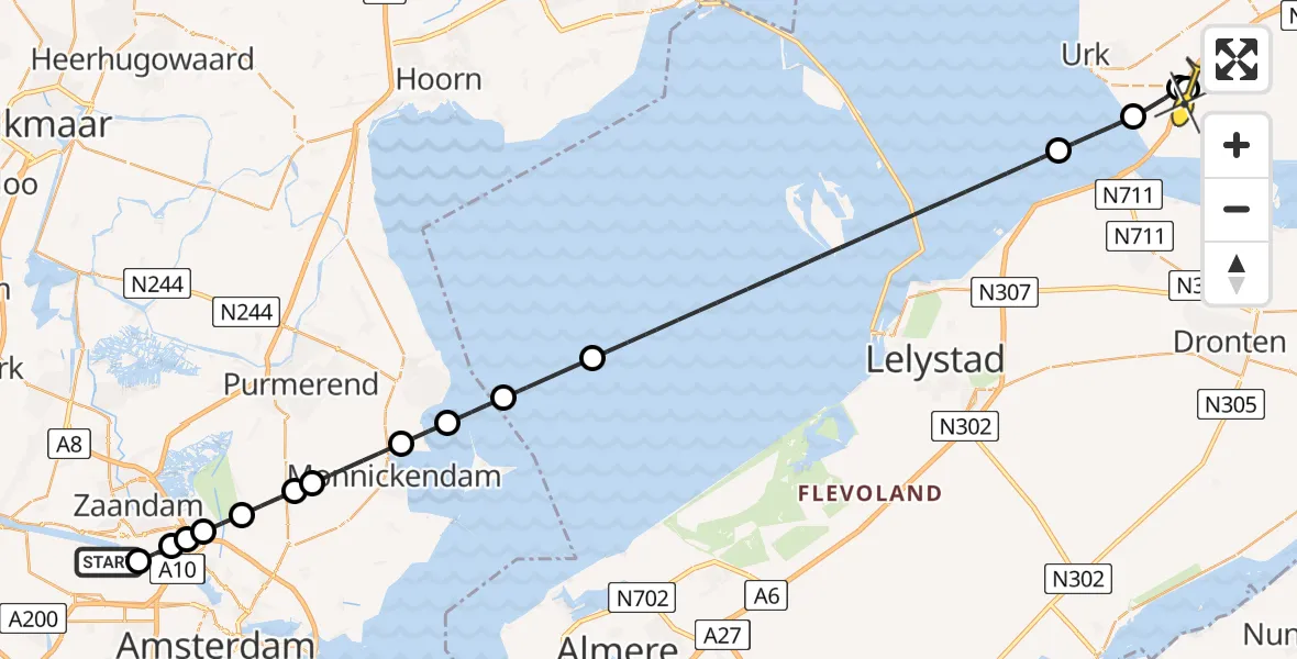 Routekaart van de vlucht: Lifeliner 1 naar Nagele