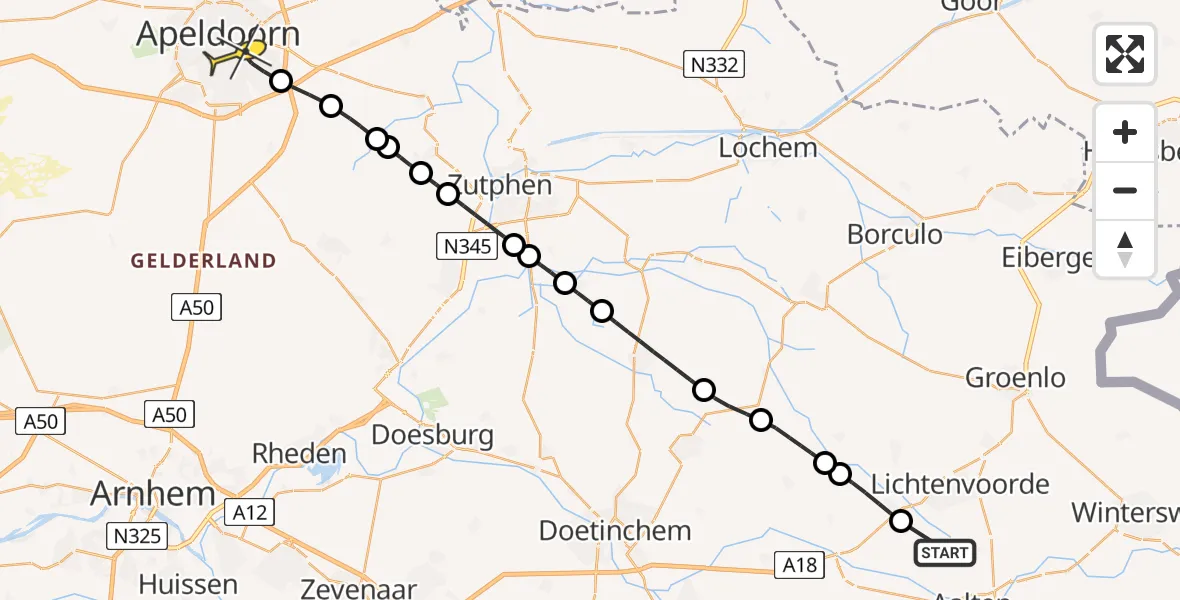 Routekaart van de vlucht: Lifeliner 3 naar Apeldoorn