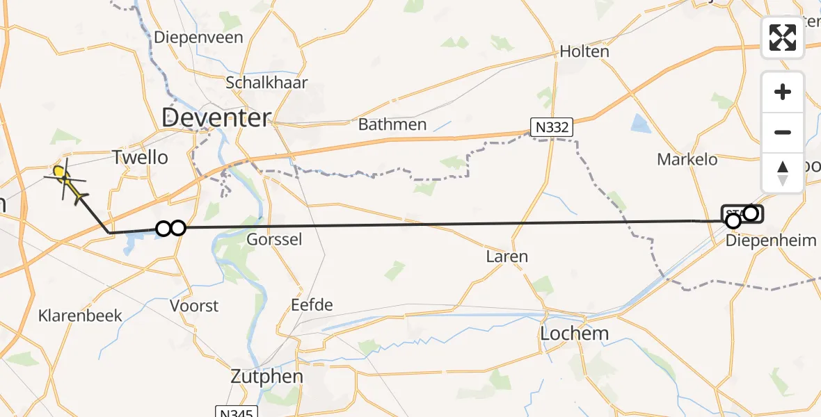 Routekaart van de vlucht: Politiehelikopter naar Wilp