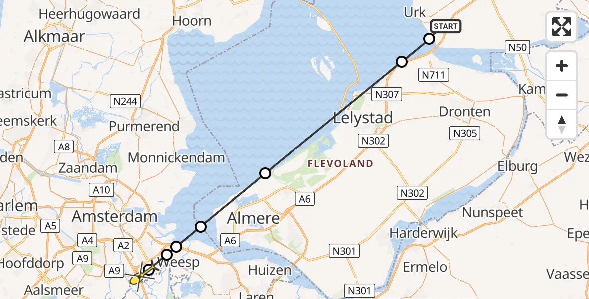 Routekaart van de vlucht: Lifeliner 1 naar Academisch Medisch Centrum (AMC)