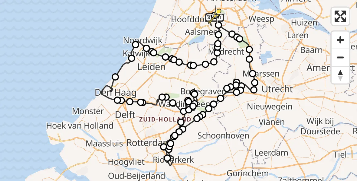 Routekaart van de vlucht: Politieheli naar Schiphol