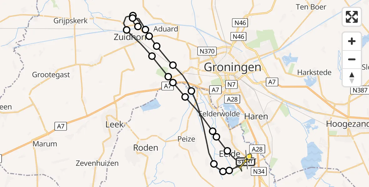 Routekaart van de vlucht: Lifeliner 4 naar Groningen Airport Eelde