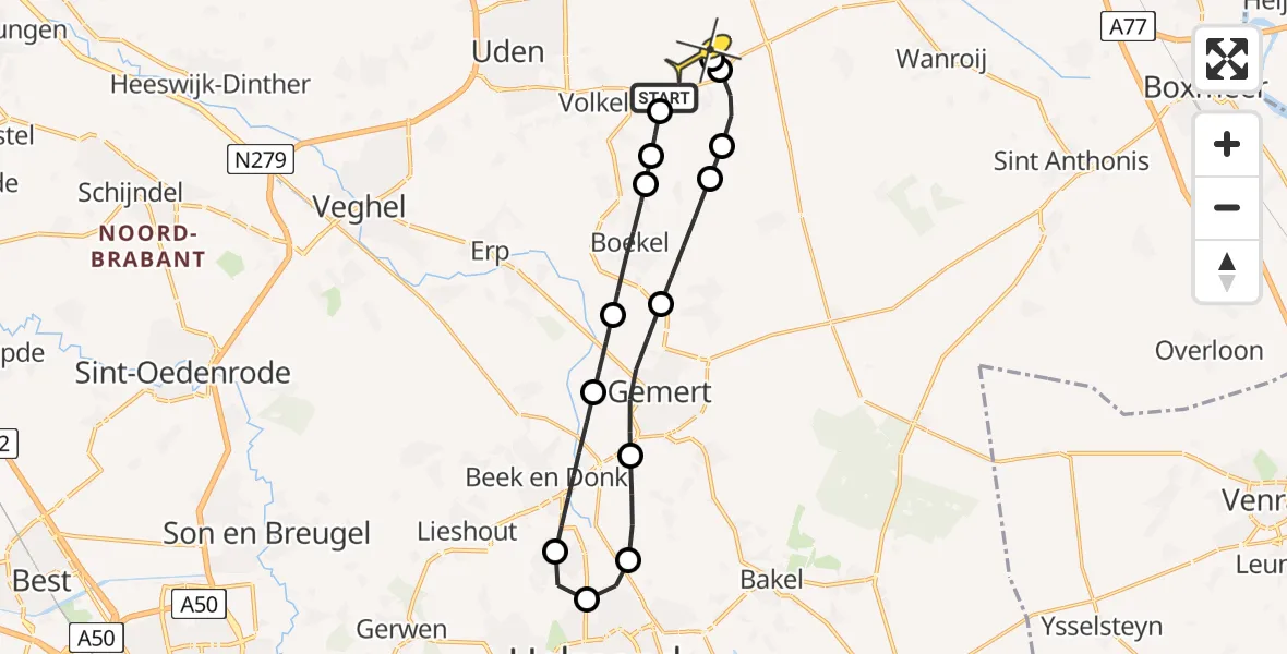 Routekaart van de vlucht: Lifeliner 3 naar Vliegbasis Volkel