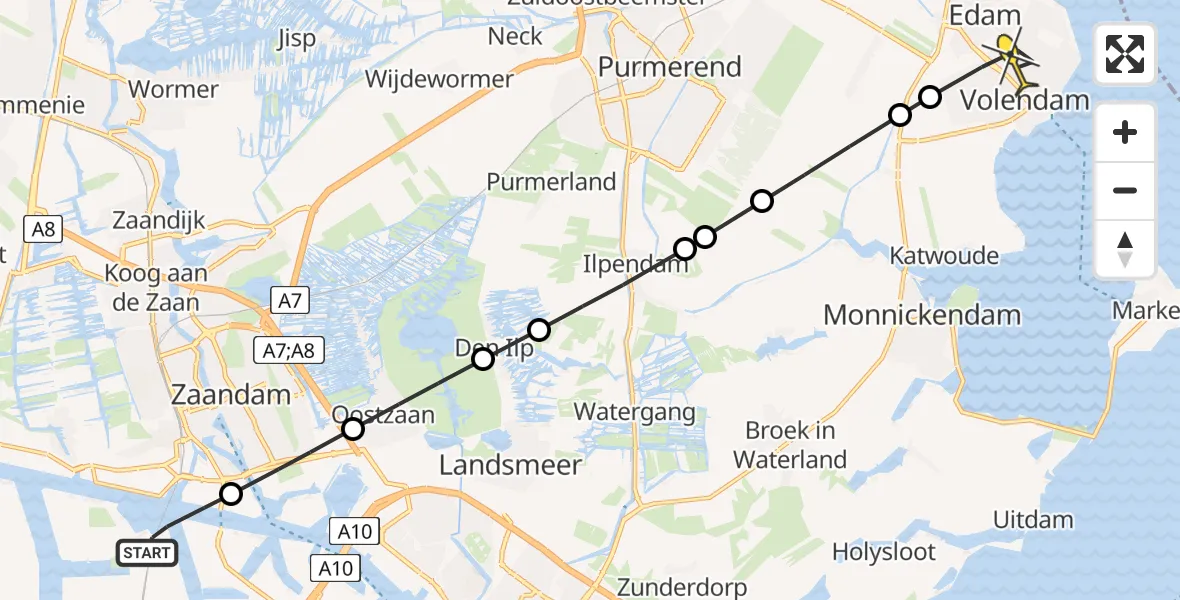 Routekaart van de vlucht: Lifeliner 1 naar Volendam