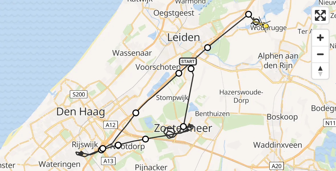 Routekaart van de vlucht: Politieheli naar Woubrugge