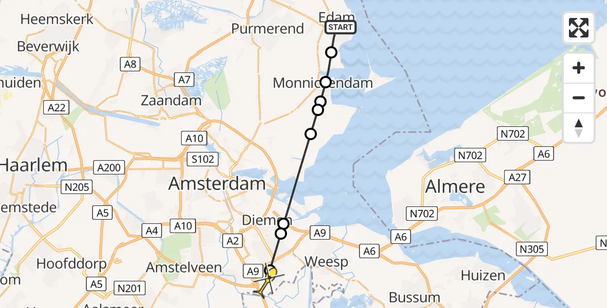 Routekaart van de vlucht: Lifeliner 1 naar Academisch Medisch Centrum (AMC)