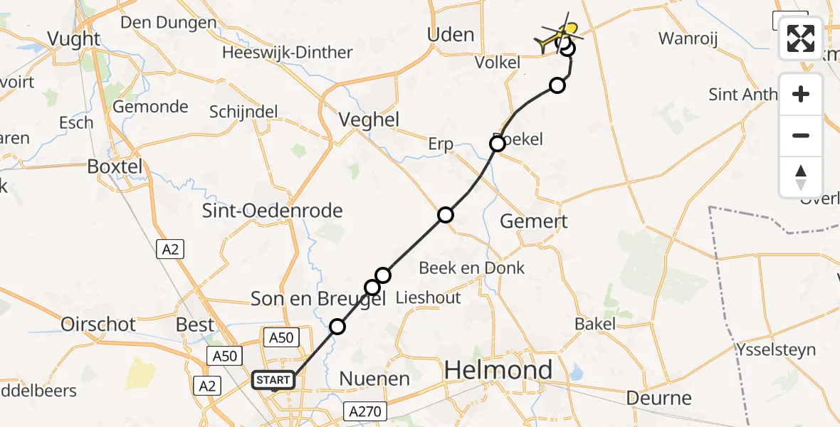 Routekaart van de vlucht: Lifeliner 3 naar Vliegbasis Volkel