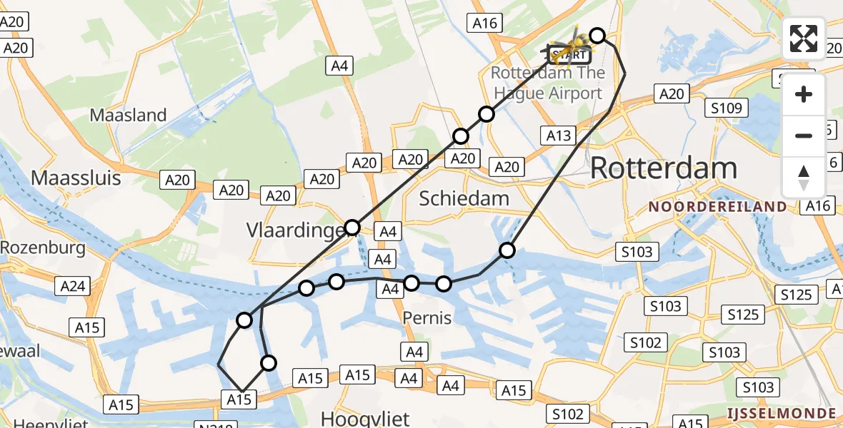 Vluchtroute Traumahelikopter Rotterdam The Hague Airport - Rotterdam The Hague Airport, 31 oktober 2023, 14:02