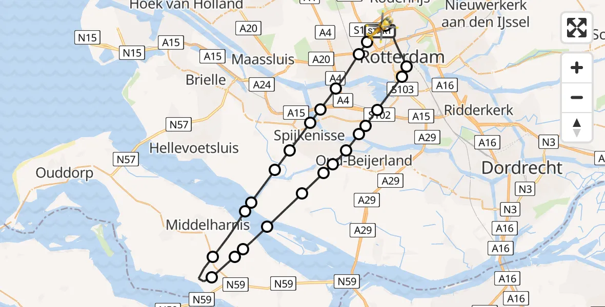Vluchtroute Traumahelikopter Rotterdam The Hague Airport - Rotterdam The Hague Airport, 31 oktober 2023, 14:48