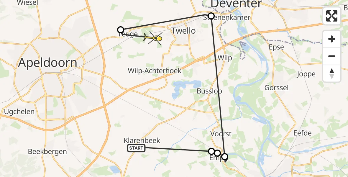 Routekaart van de vlucht: Politieheli naar Twello