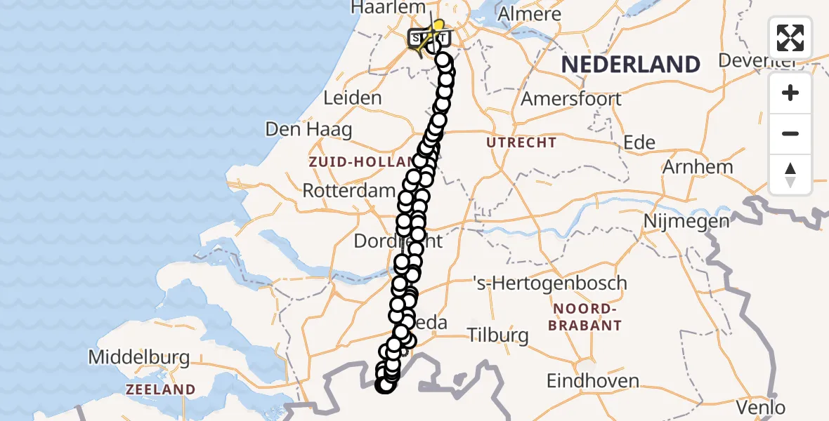 Routekaart van de vlucht: Politieheli naar Schiphol