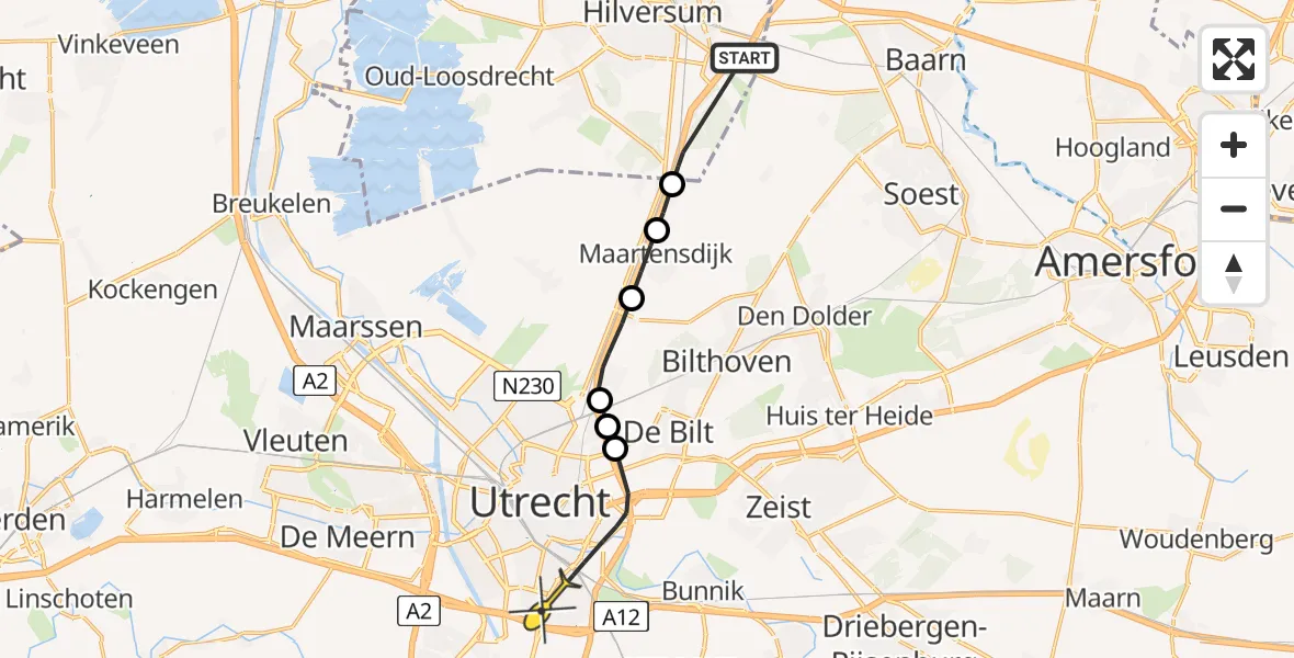 Routekaart van de vlucht: Politieheli naar Utrecht