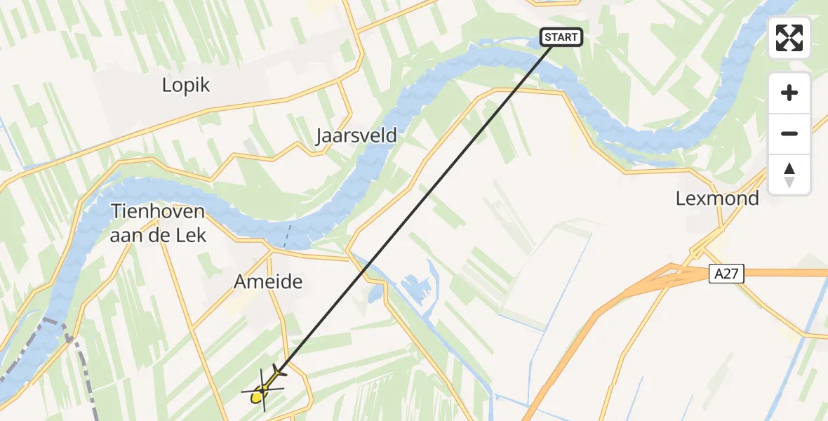 Routekaart van de vlucht: Politieheli naar Ameide