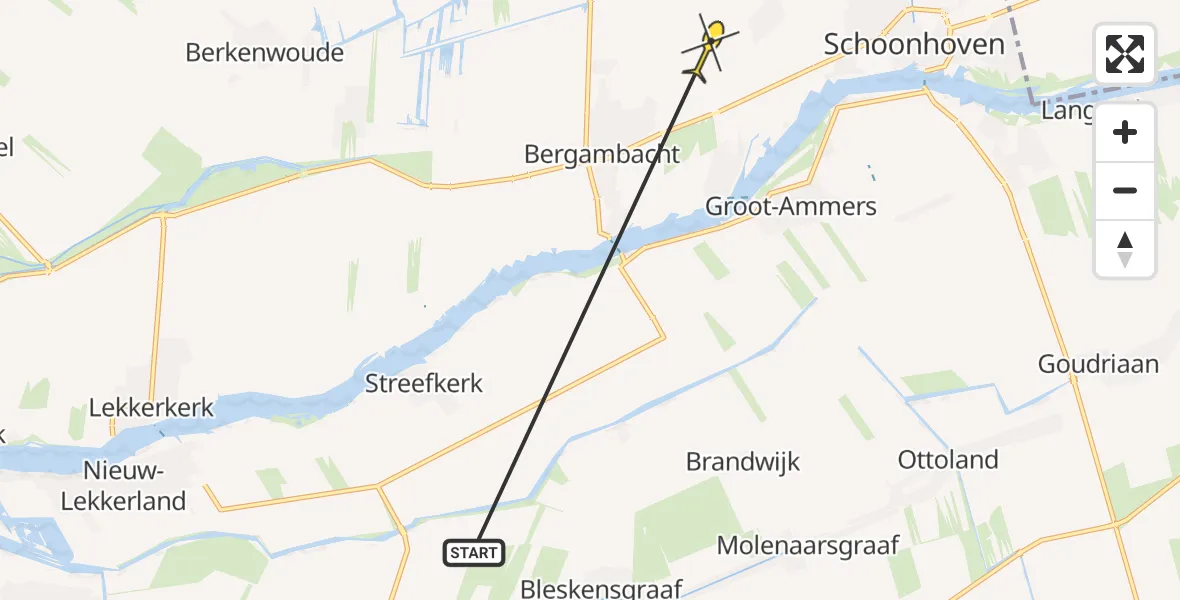 Routekaart van de vlucht: Politiehelikopter naar Bergambacht