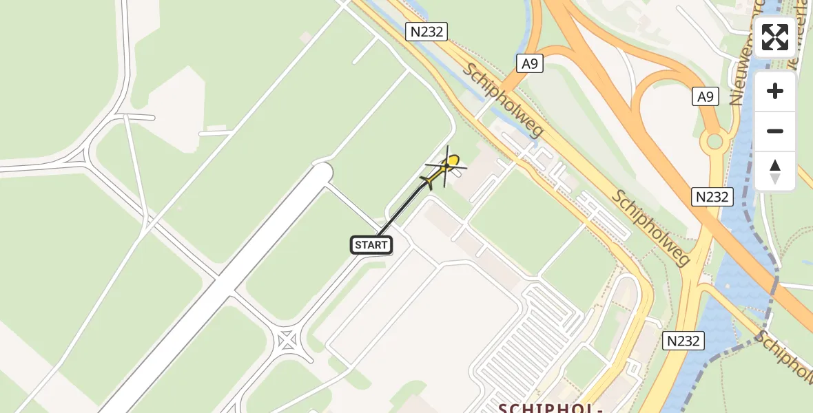 Routekaart van de vlucht: Politieheli naar Schiphol