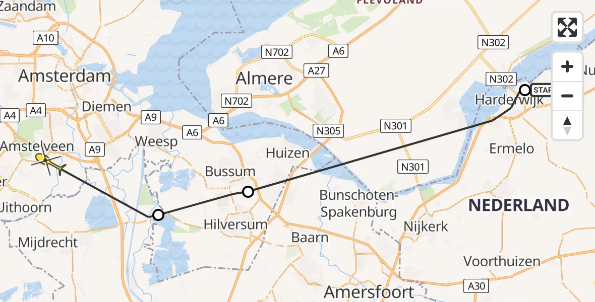 Routekaart van de vlucht: Politiehelikopter naar Amstelveen