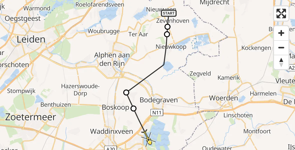 Routekaart van de vlucht: Politieheli naar Reeuwijk