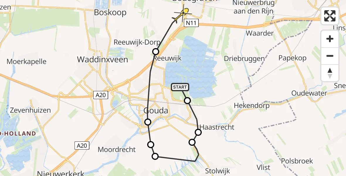 Routekaart van de vlucht: Politiehelikopter naar Bodegraven