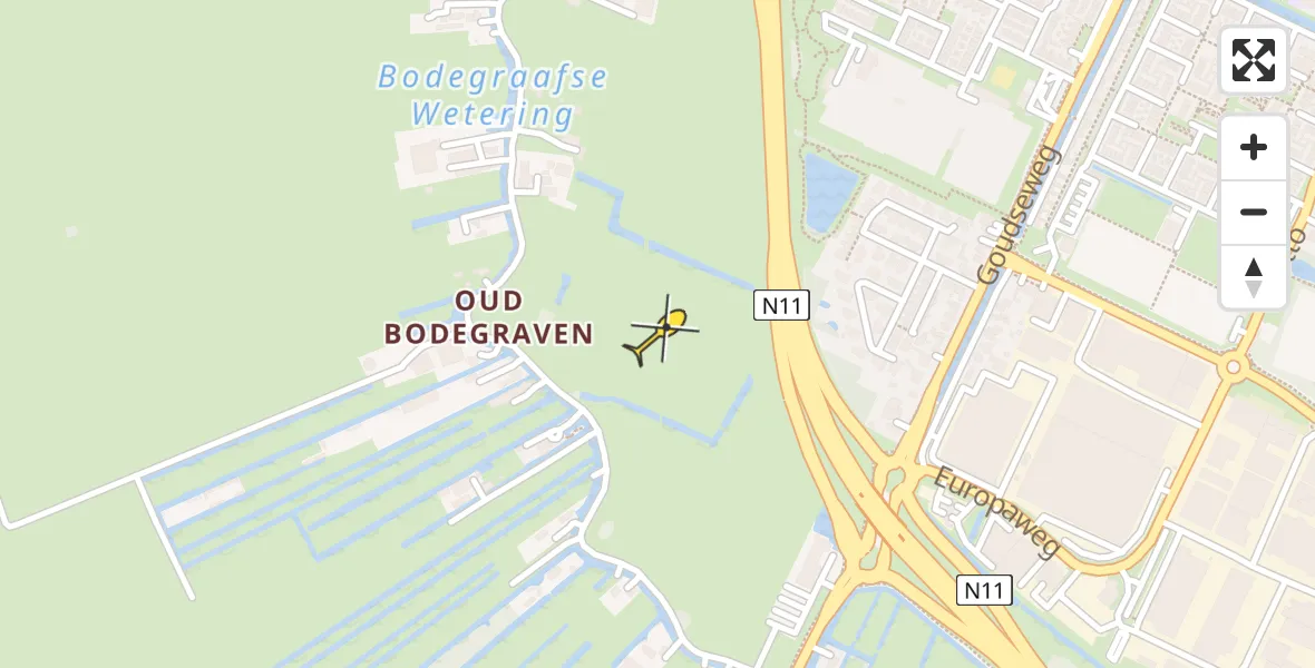 Routekaart van de vlucht: Politieheli naar Bodegraven