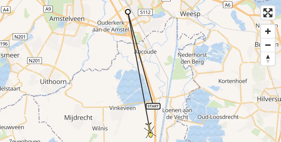 Routekaart van de vlucht: Politiehelikopter naar Nieuwer Ter Aa