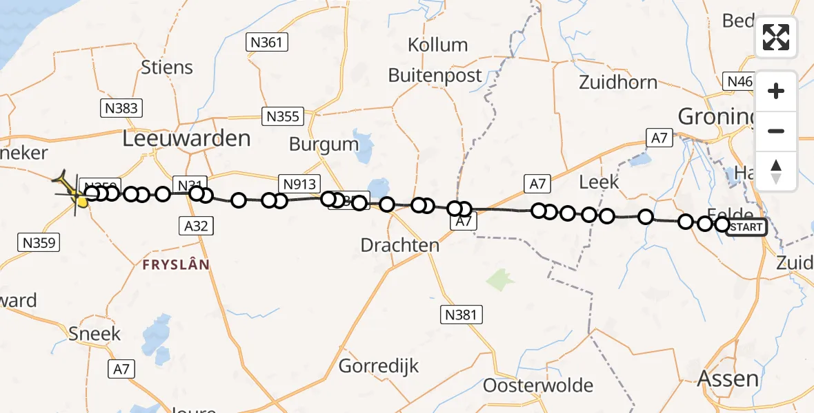 Routekaart van de vlucht: Lifeliner 4 naar Winsum