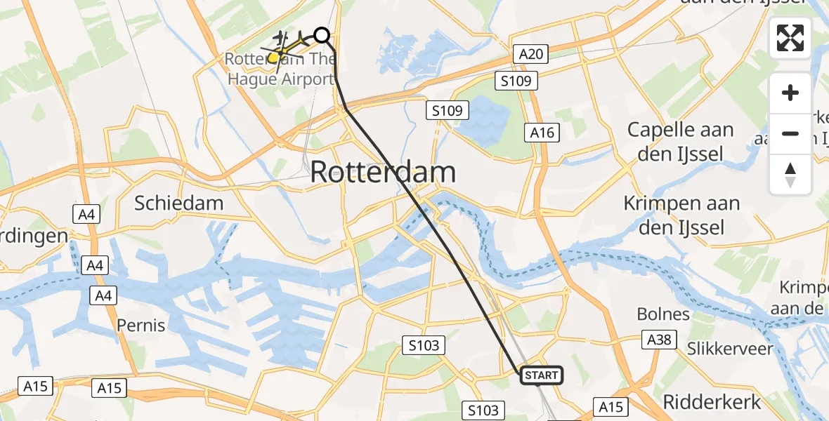 Routekaart van de vlucht: Lifeliner 2 naar Rotterdam The Hague Airport