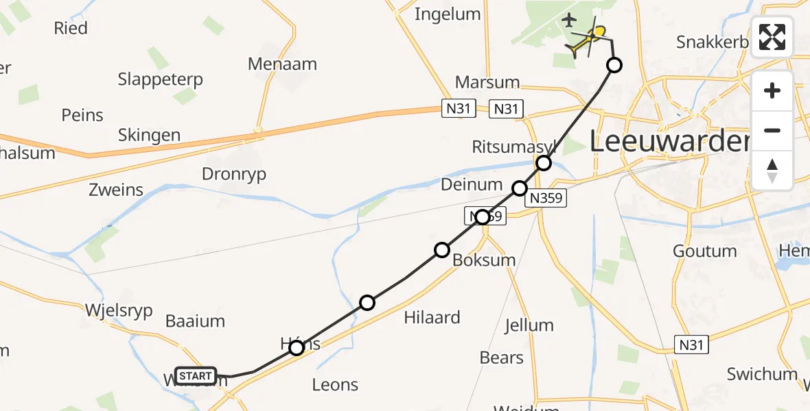 Routekaart van de vlucht: Lifeliner 4 naar Vliegbasis Leeuwarden