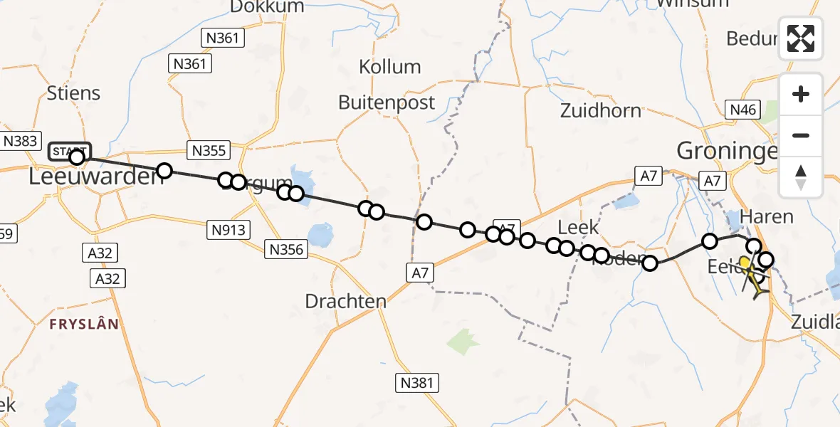 Routekaart van de vlucht: Lifeliner 4 naar Groningen Airport Eelde