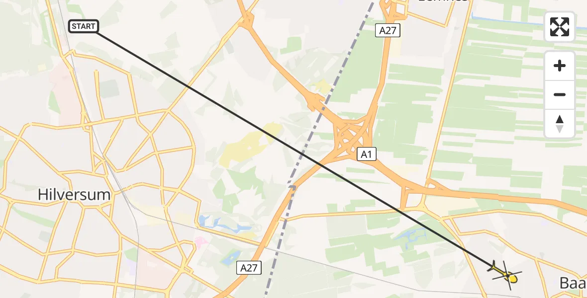 Routekaart van de vlucht: Politieheli naar Baarn