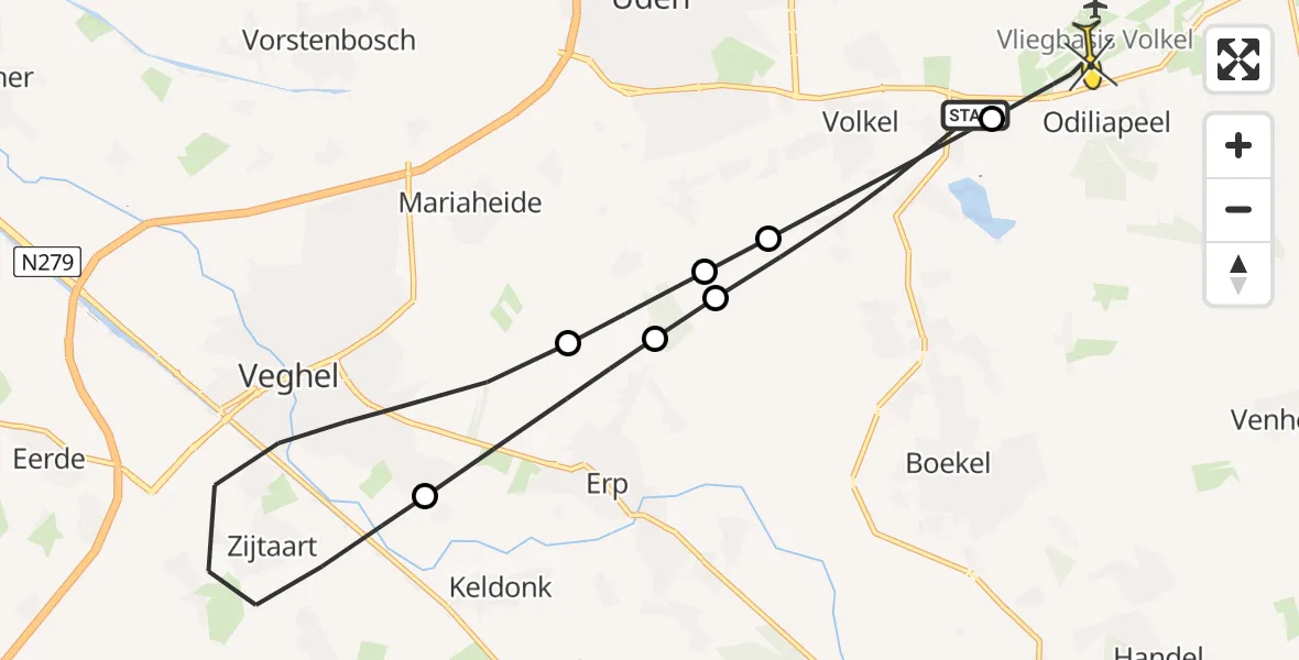 Routekaart van de vlucht: Lifeliner 3 naar Vliegbasis Volkel