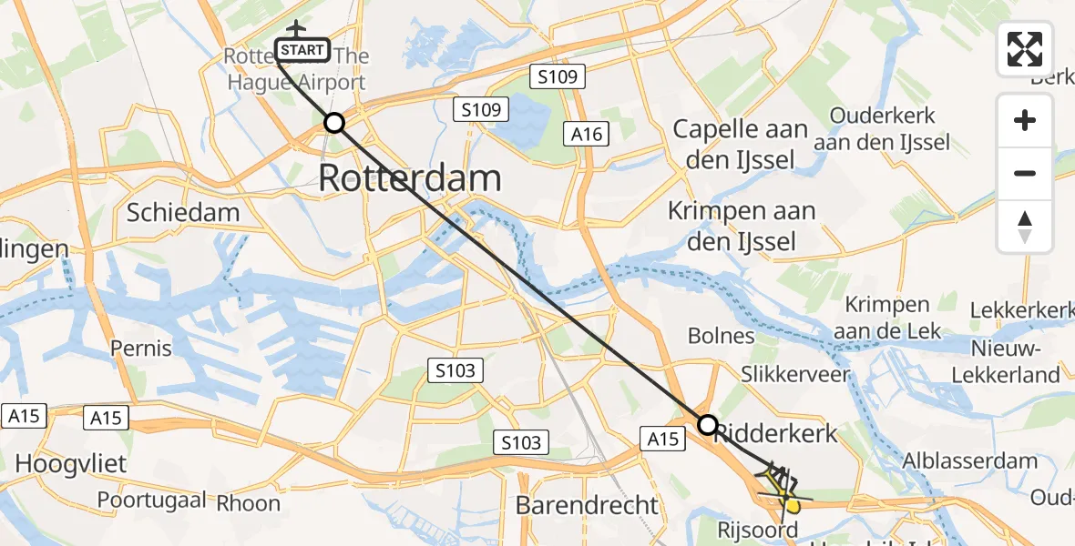 Routekaart van de vlucht: Lifeliner 2 naar Ridderkerk