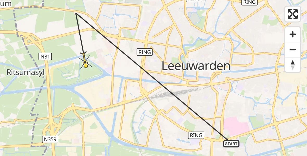 Routekaart van de vlucht: Ambulanceheli naar Leeuwarden