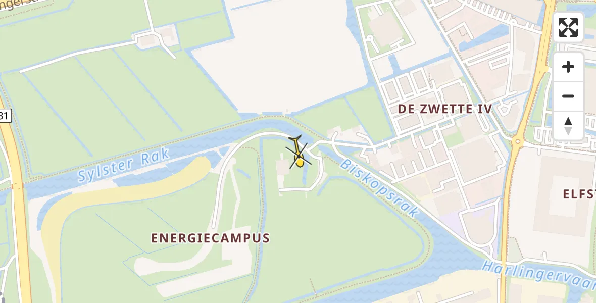 Vluchtroute Ambulancehelikopter van Leeuwarden naar Leeuwarden