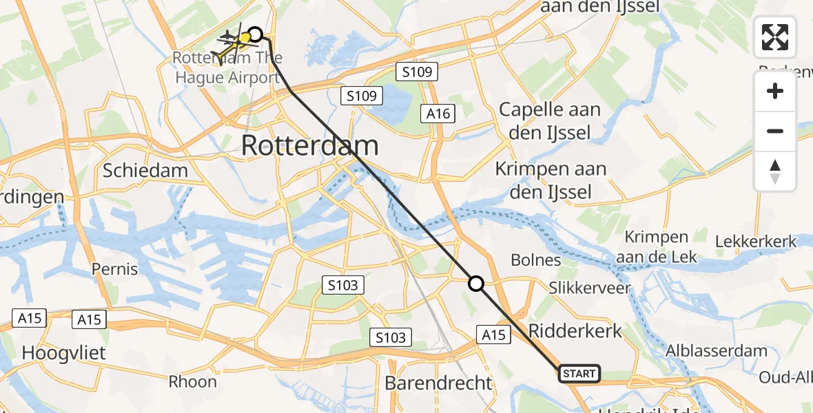 Routekaart van de vlucht: Lifeliner 2 naar Rotterdam The Hague Airport