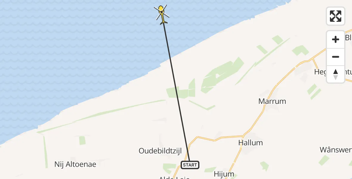 Routekaart van de vlucht: Ambulancehelikopter naar Marrum