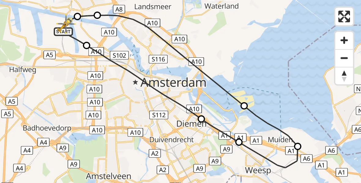 Vluchtroute Traumahelikopter Amsterdam Heliport - Amsterdam Heliport, 01 november 2023, 11:32