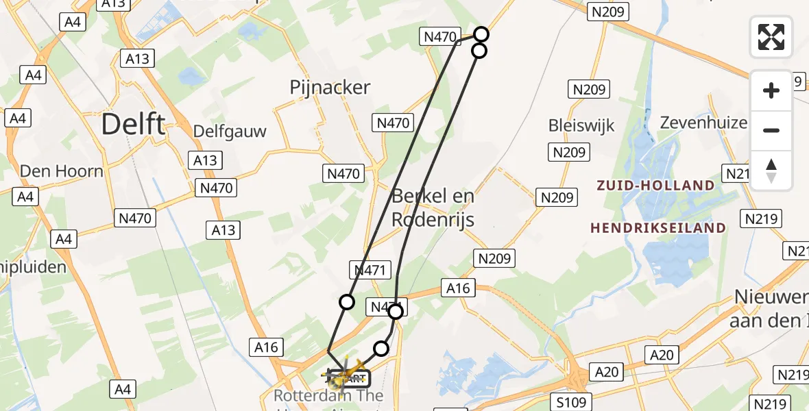 Vluchtroute Traumahelikopter Rotterdam The Hague Airport - Rotterdam The Hague Airport, 01 november 2023, 11:56