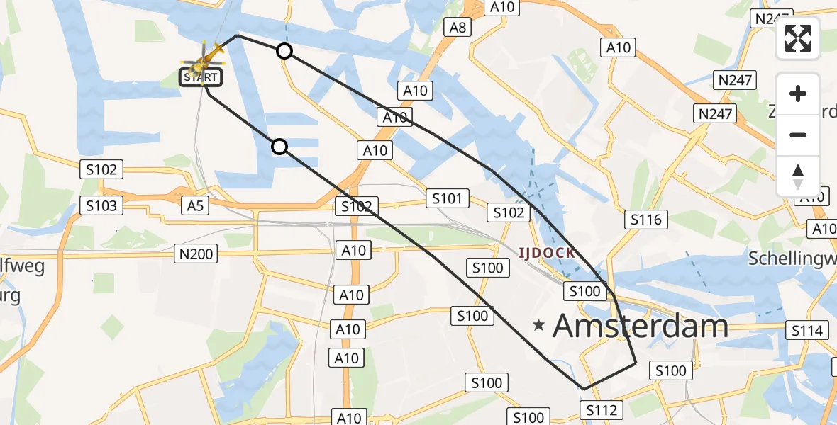Vluchtroute Traumahelikopter Amsterdam Heliport - Amsterdam Heliport, 01 november 2023, 13:24