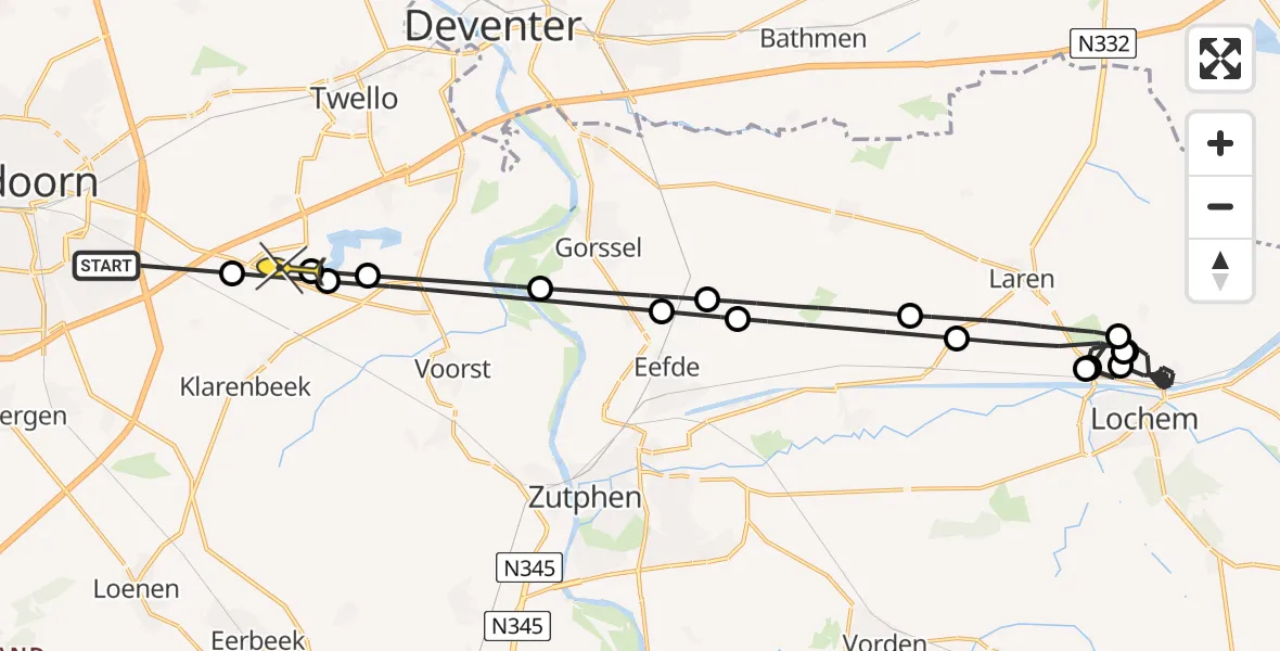 Routekaart van de vlucht: Politiehelikopter naar Klarenbeek