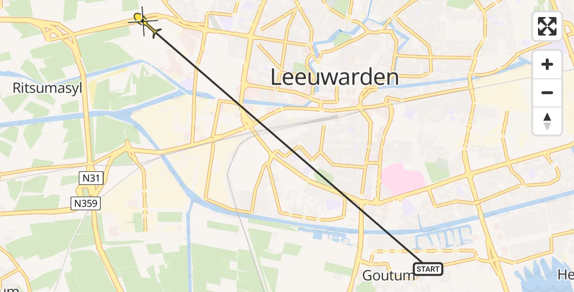 Routekaart van de vlucht: Ambulancehelikopter naar Leeuwarden