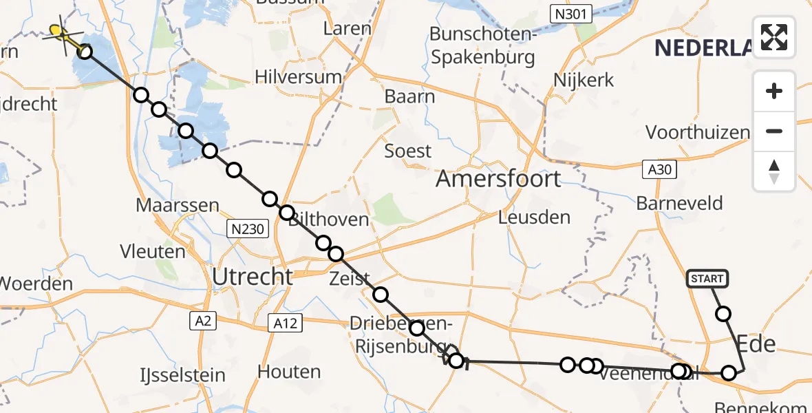 Routekaart van de vlucht: Politieheli naar Abcoude