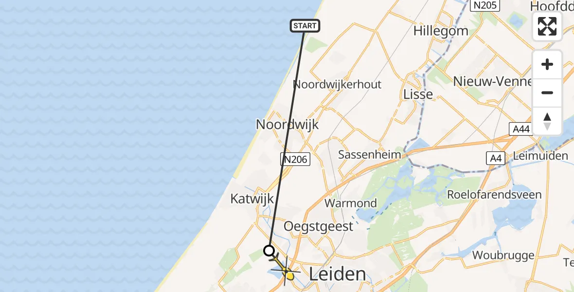 Routekaart van de vlucht: Politiehelikopter naar Valkenburg