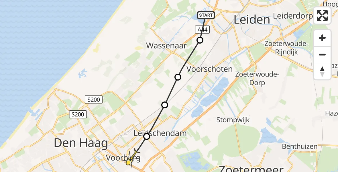 Routekaart van de vlucht: Politieheli naar Voorburg