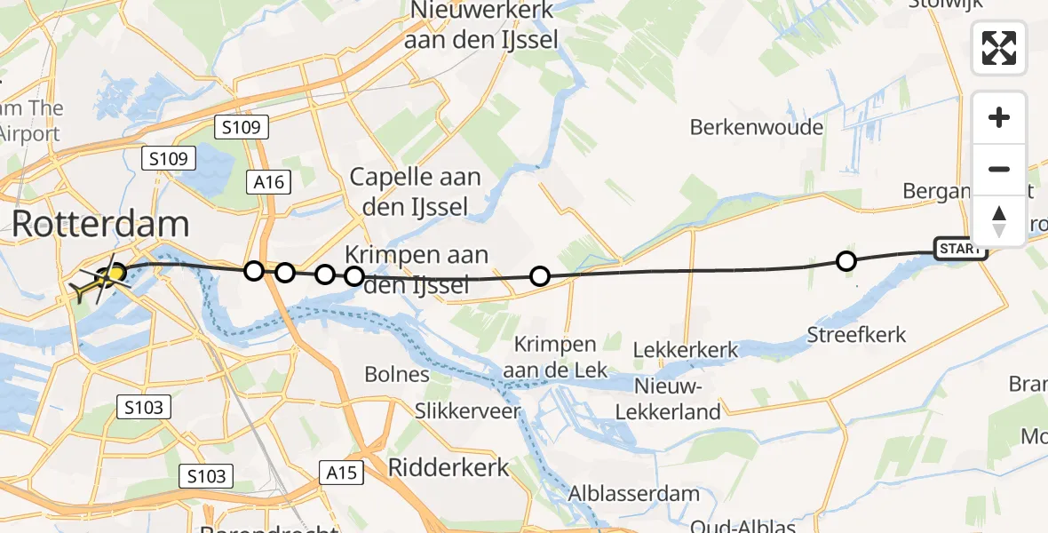 Routekaart van de vlucht: Lifeliner 2 naar Erasmus MC