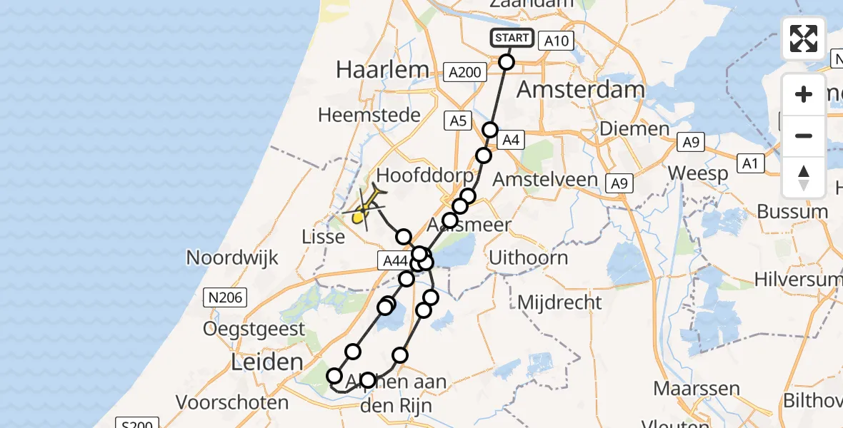 Routekaart van de vlucht: Lifeliner 1 naar Nieuw-Vennep