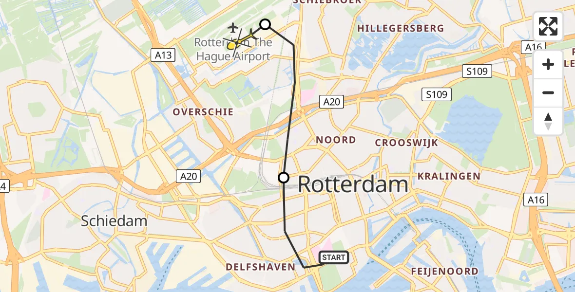 Routekaart van de vlucht: Lifeliner 2 naar Rotterdam The Hague Airport