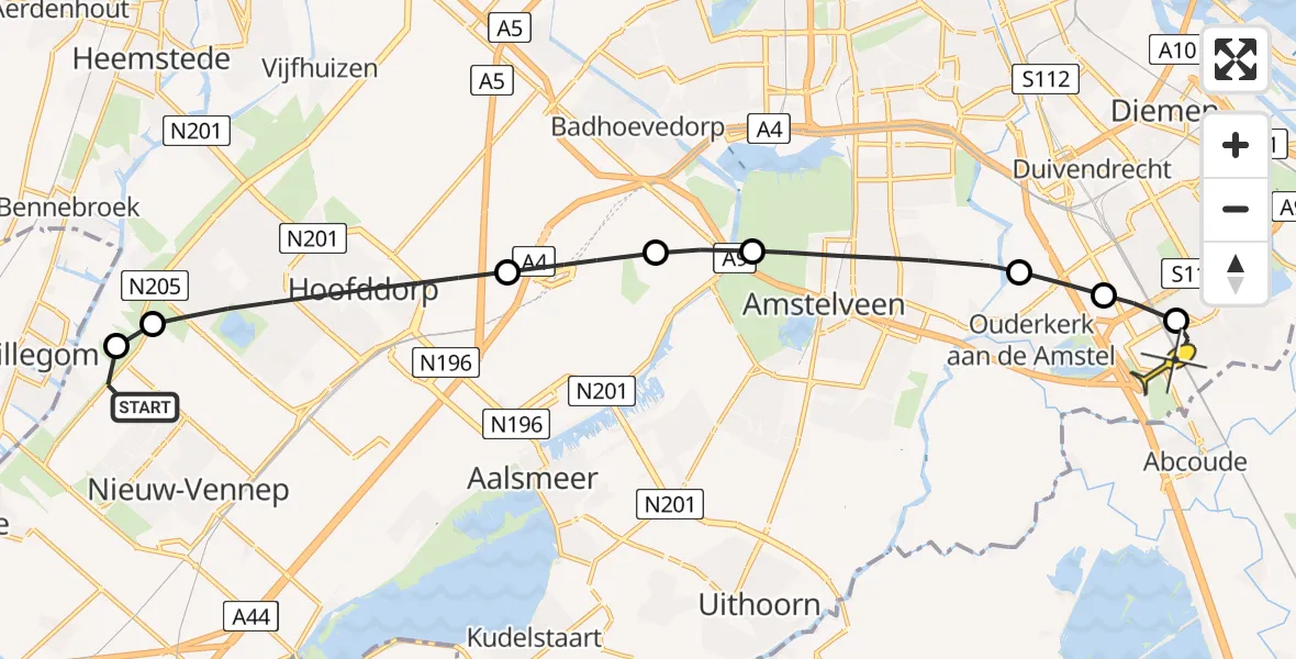 Routekaart van de vlucht: Lifeliner 1 naar Academisch Medisch Centrum (AMC)