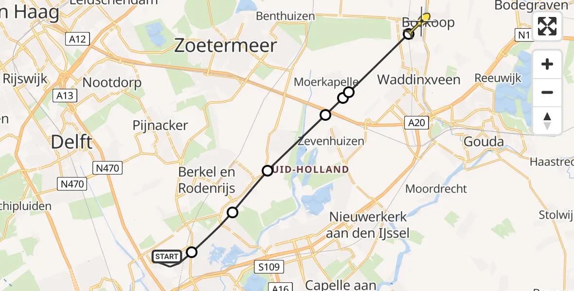 Routekaart van de vlucht: Politieheli naar Boskoop