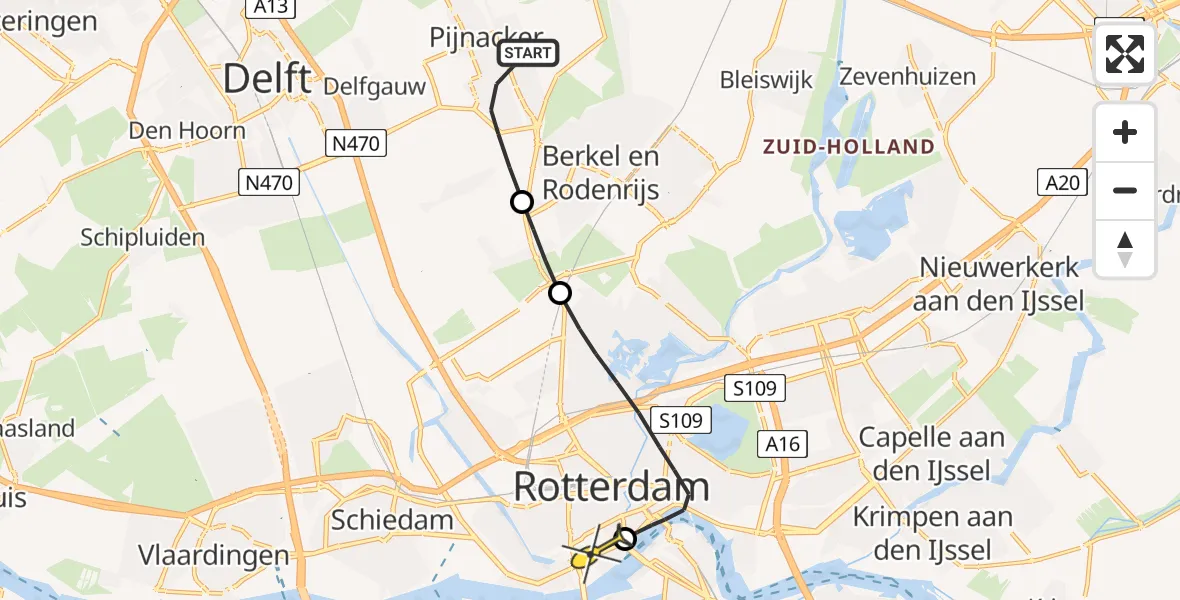 Routekaart van de vlucht: Lifeliner 1 naar Erasmus MC